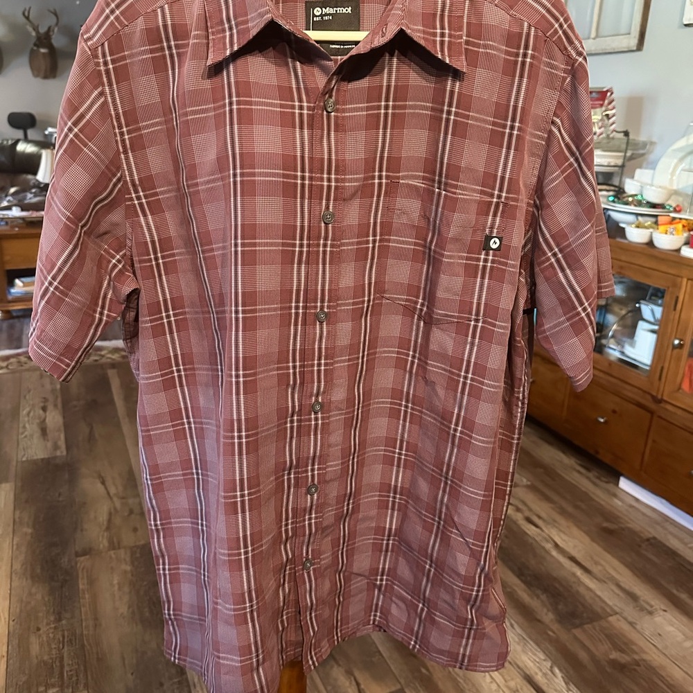 Marmot Red Casual Button Down Shirt Lightweight Plaid